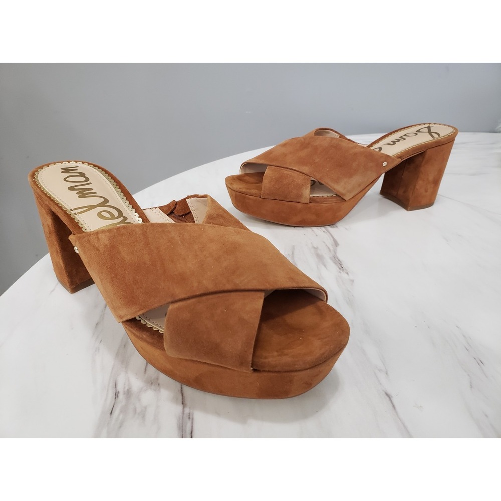 NEW NO BOX 9.5 Sam Edelman Jayne Wedge Sandals Brown Suede Chunky Block HEel